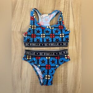 Scotch & Soda Blue Floral Star Pattern Two-Piece Swim Set- Girls 12